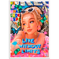 Colorful poster with a young woman wearing sunglasses and text about living without limits.