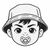 Illustration of a baby face with a pacifier and a hat on a white background